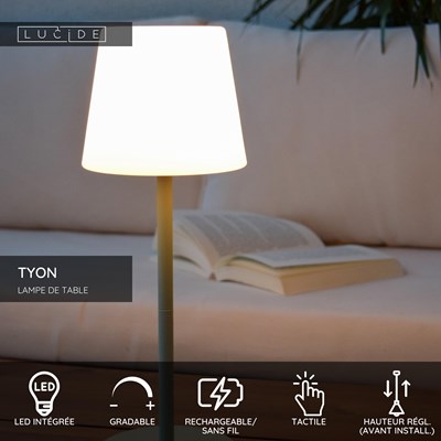 Lucide TYON - Lampe de table Rechargeable Intérieur/Extérieur - Batterie/Piles - LED Dim. - 1x2W 2700K - IP65 - Vert